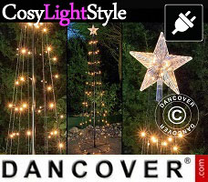 Julebelysning LED træ med stjerne, 2,4m, multifunktion, varm hvid